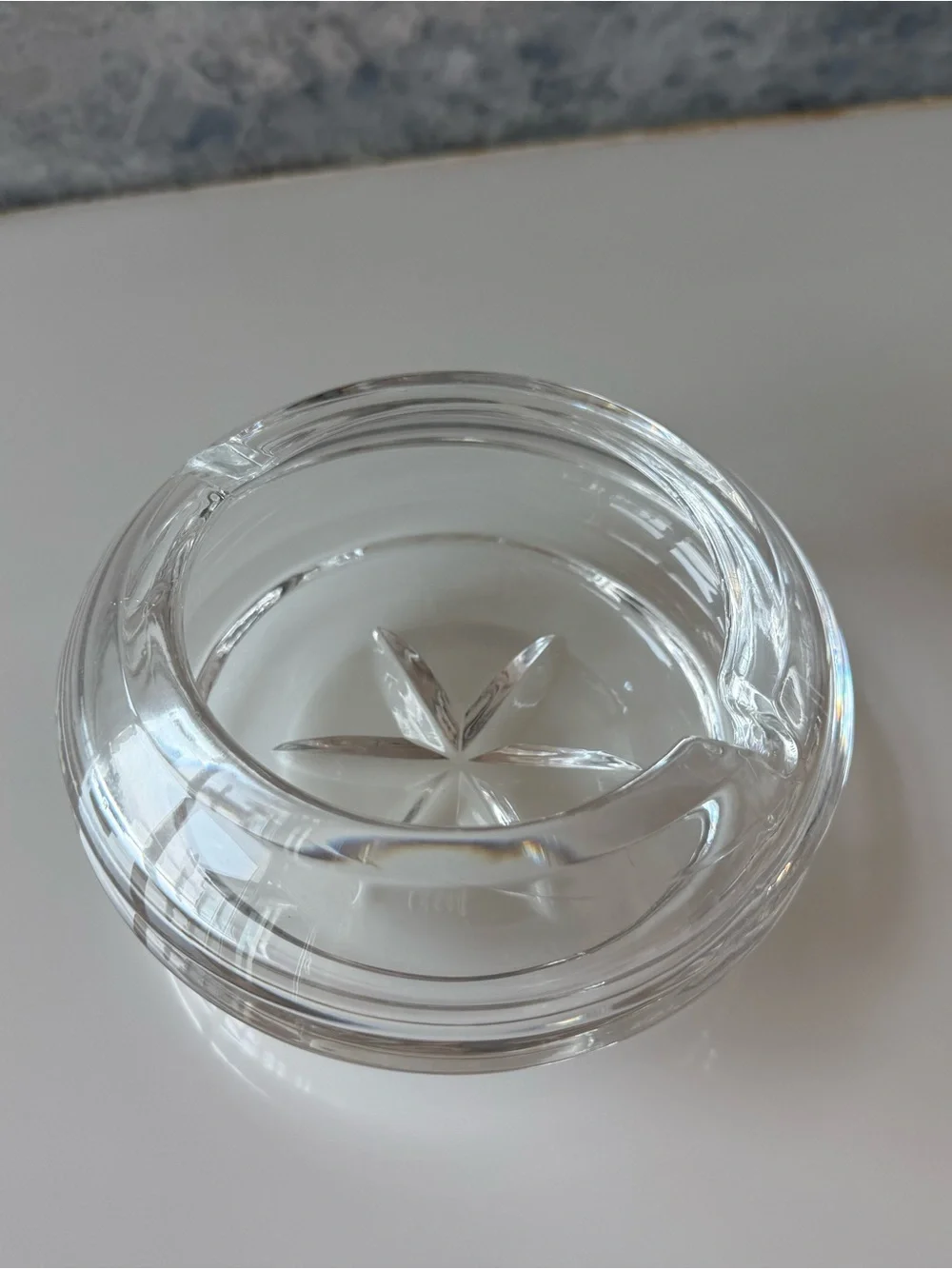 Mouth Blown Crystal Ashtray with Polished Round Bowl